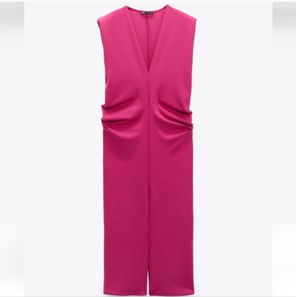 Zara fuchsia pink midi slit dress size S - Picture 7 of 16